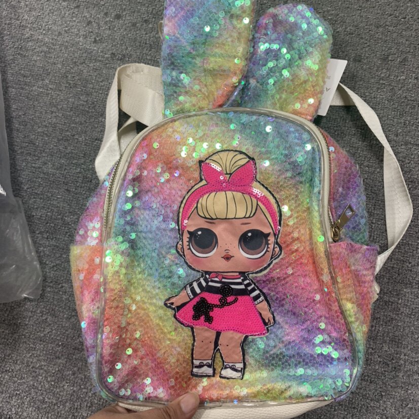 儿童兔耳朵可爱双肩包亮片蝴蝶印刷背囊外出幼儿园女童322