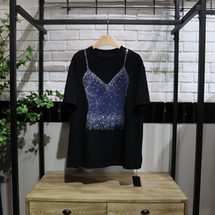 MRER莫乂义 春季新款时尚水钻贴片短袖套头上衣R5A81663专柜正品