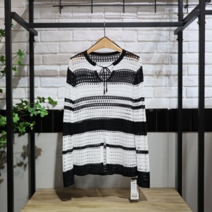 MRER莫乂义 春季新款时尚镂空系带长袖条纹线衫R5A51522专柜正品