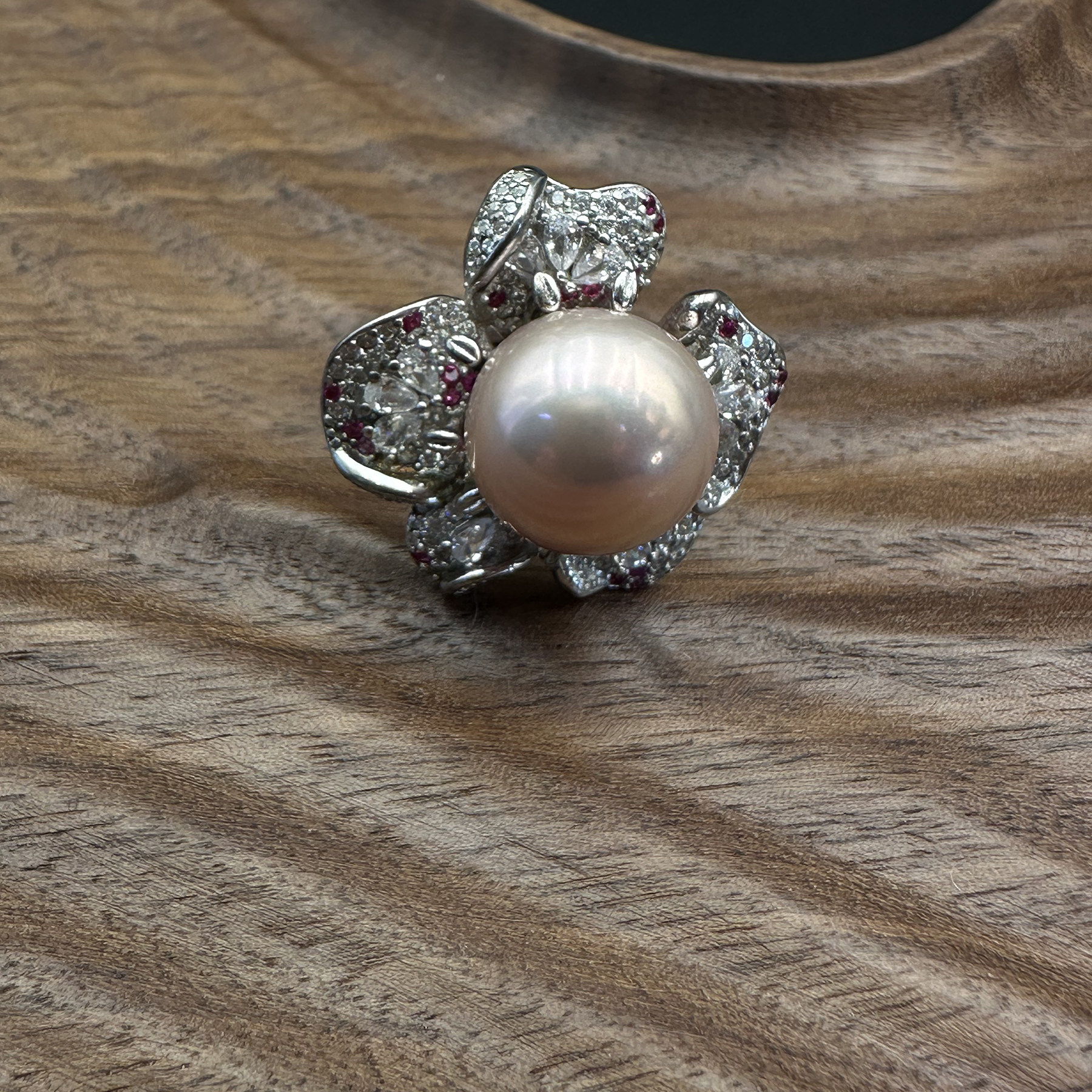 小众13mm天然曼塔珍珠S925银戒