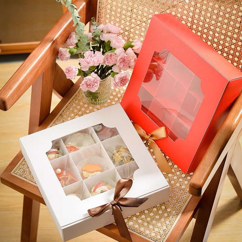 九宫格甜品包装盒泡芙慕斯蛋糕迷你面包开窗纸盒蛋黄酥9粒礼品盒