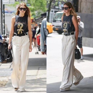 白色阔腿裤 高腰百搭拖地长裤 2025欧版 大甩裤 女黑白色 时尚 Gigi同款