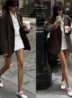 Venetia Alia同款咖啡色休闲西服外套女2025新款面试装西装裙推荐