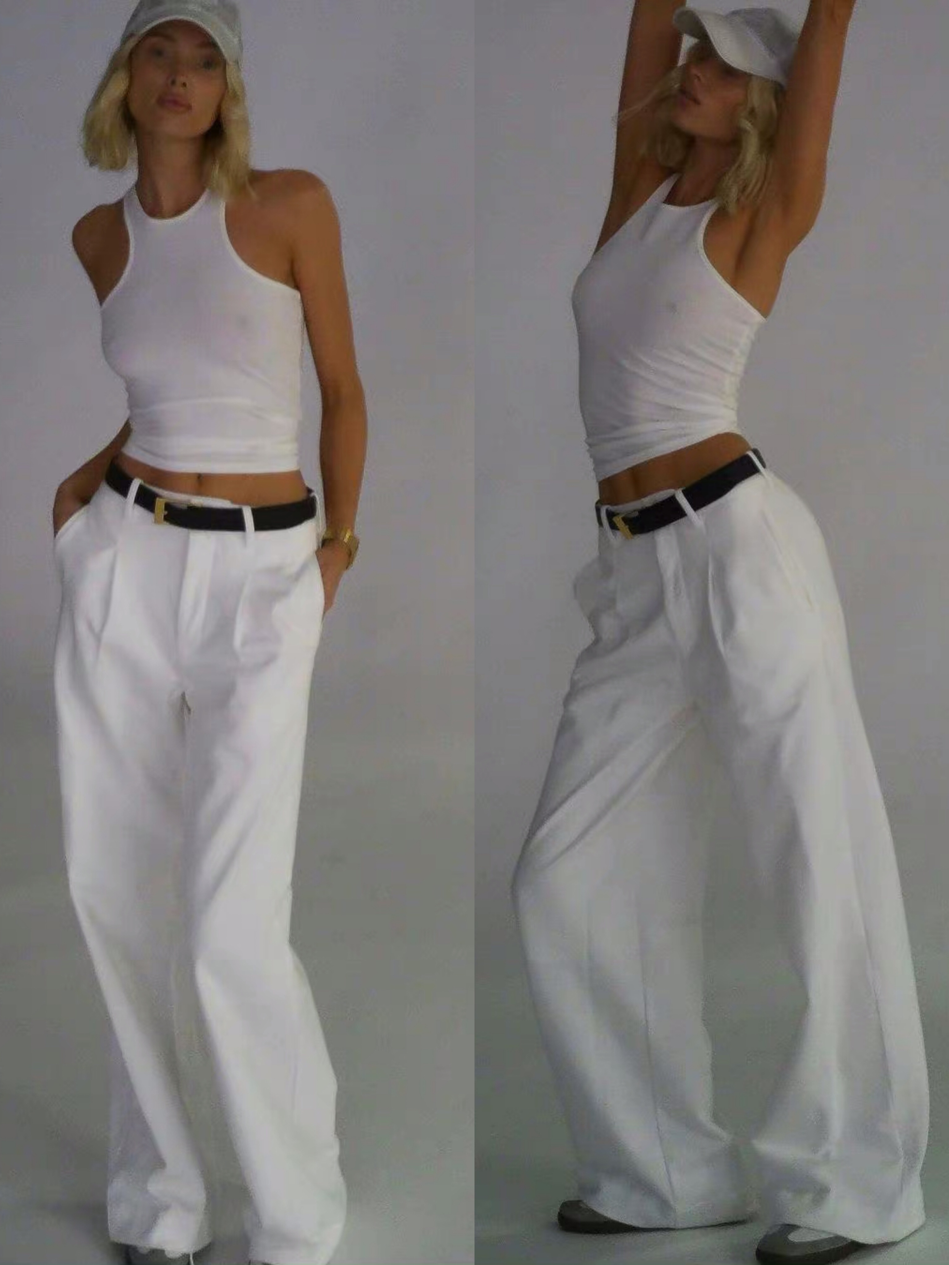 Elsahosk同款白色工字背心白色休闲裤女裤子2024年新款女装套装女-封面