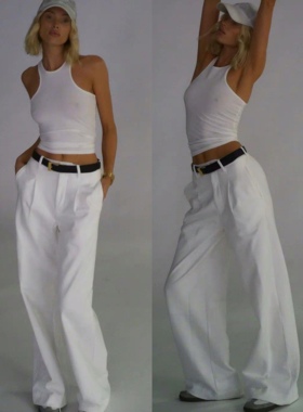 Elsahosk同款白色工字背心白色休闲裤女裤子2025年新款女装套装女