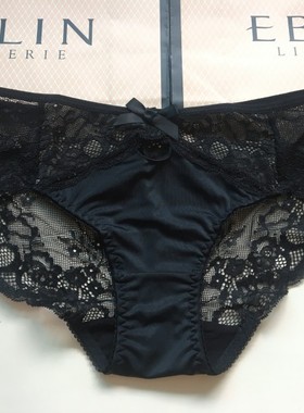韩国EBLIN黑色蕾丝经典女士内裤镂空透气舒适短裤性感无痕平角裤