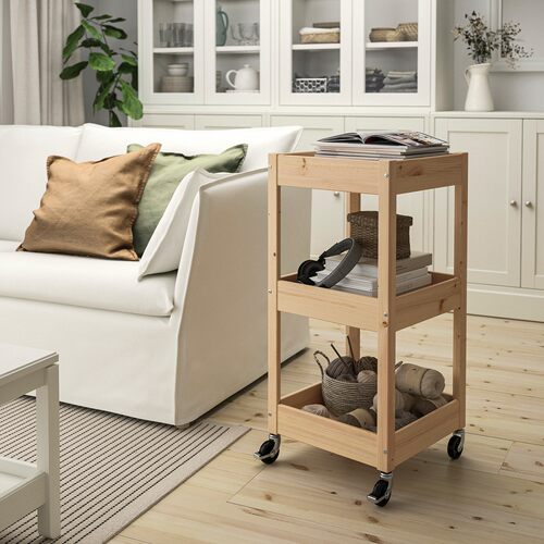 IKEA宜家正品代购劳胡特 手推车松木38x38x82厘米收纳推车桌腿储