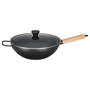 特价IKEA宜家瓦达恩带盖中式炒菜锅炒锅碳钢32厘米家用炒菜锅铁锅