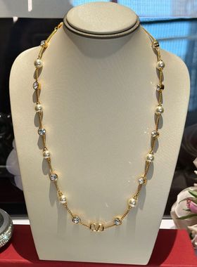 独特个性设计感金属珍珠钻项链锁骨链项链女颈链 可调节长短