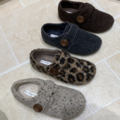 复古毛呢灰色纽扣魔术贴加绒勃肯棉鞋 加绒毛毛鞋 女外穿2025年冬季