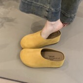 女鞋 小个子内增高7CM 森女复古磨砂真皮懒人一脚蹬包头勃肯拖鞋