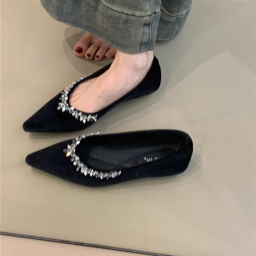 法式甜美丝绒红色浅口软底晚晚鞋