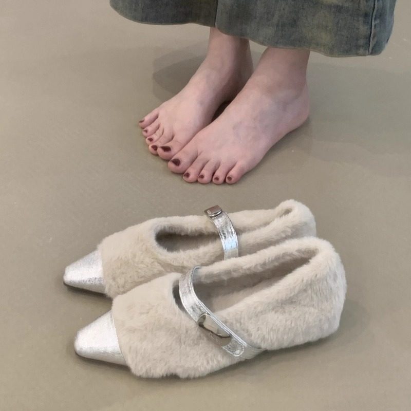 法式内增高尖头浅口毛毛玛丽珍鞋2025冬新款加绒保暖毛毛鞋女单鞋,女鞋,玛丽珍鞋,淘宝优惠券,粉丝福利购,淘宝优惠卷