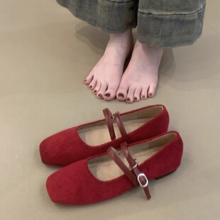 40码法式红色软底单鞋女鞋子2025年新款春秋法式复古方头玛丽珍鞋