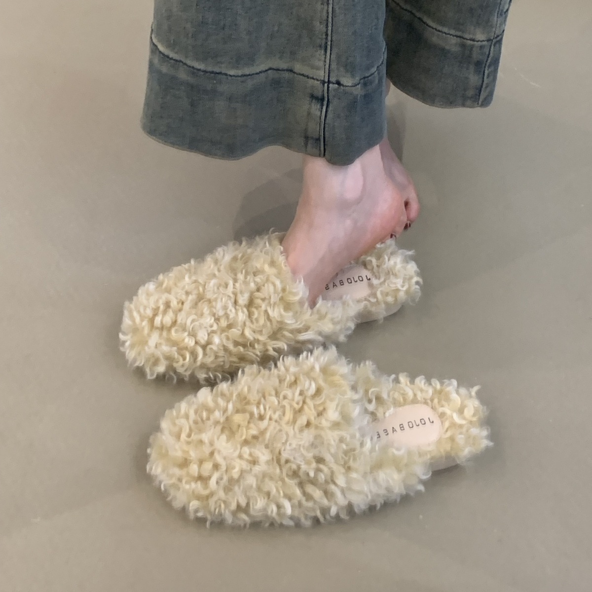 温柔仙女风羊卷毛保暖包头拖鞋