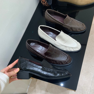 女鞋 复古英伦风褶皱一脚蹬小皮鞋 女2026春季 设计感小众深口乐福鞋