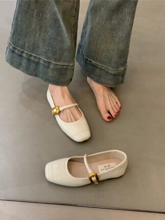 Retro Mary Jane Women's Shoes 2024 Spring and Summer New Style French Elegant Style with Skirt Square Toe Shallow Mouth Soft Sole Evening Shoes