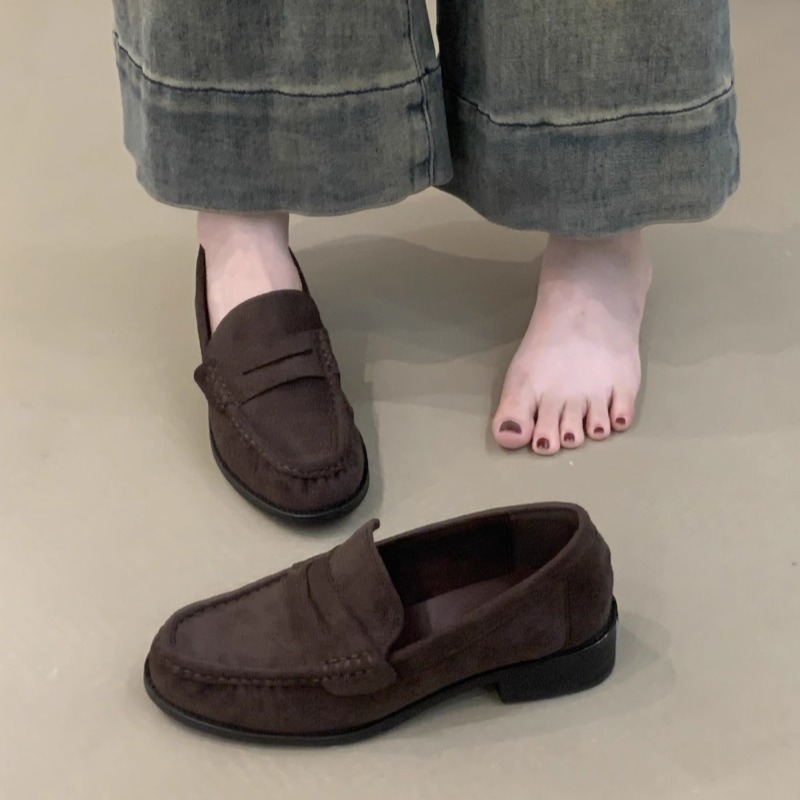高级感棕色乐福鞋一脚蹬女单鞋