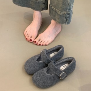 棉鞋 森女丑萌加绒毛毛鞋 女 2025年新款 秋冬可爱圆头一字扣玛丽珍鞋