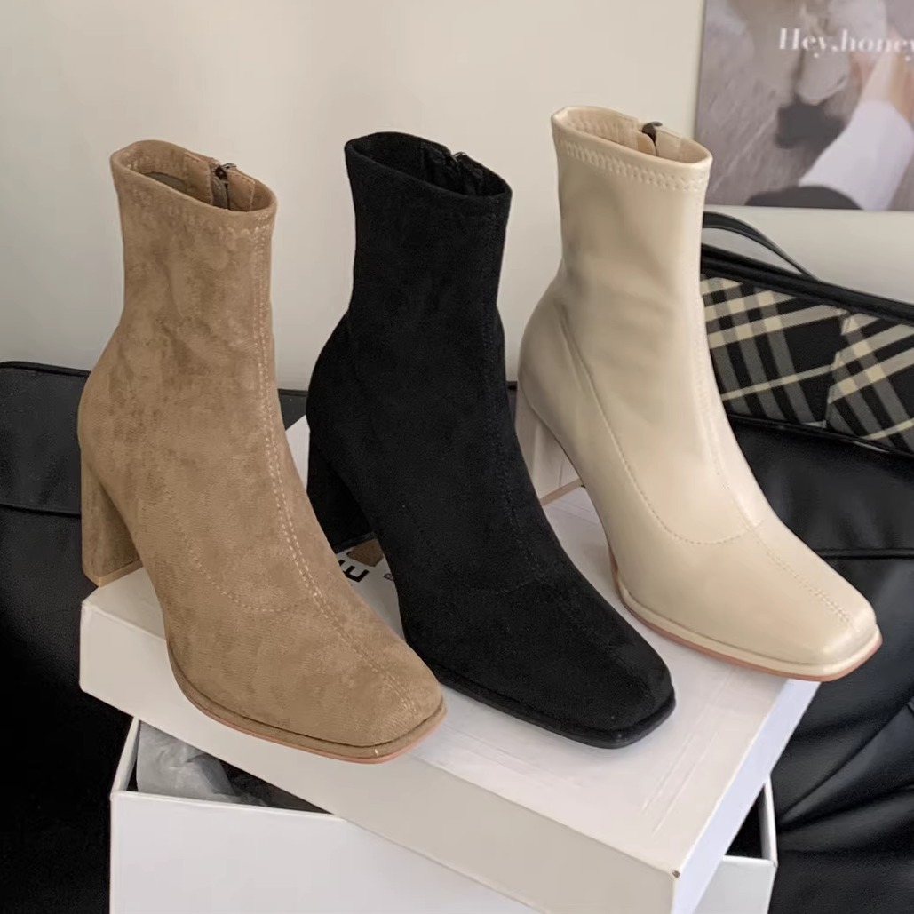 高跟鞋女气质不累脚卡其女靴子