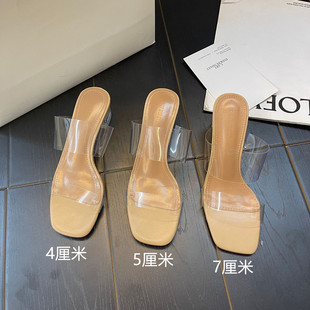 凉鞋 法式 女 女夏外穿仙女透明粗跟爆款 拖鞋 高级水晶高跟鞋 2022新款