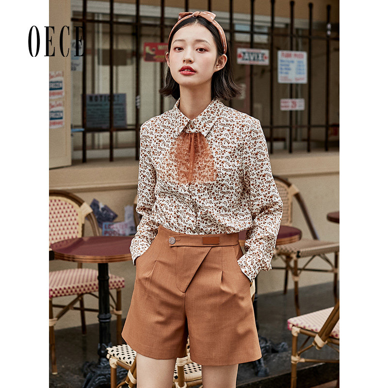 oece复古高腰短裤春装长腿英伦