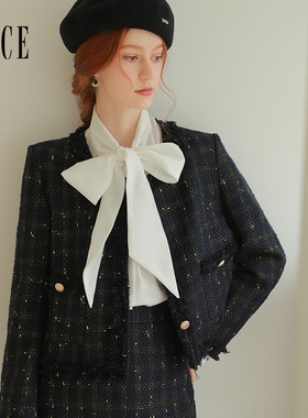 Oece复古小香风外套女秋冬季新款女装气质短外套