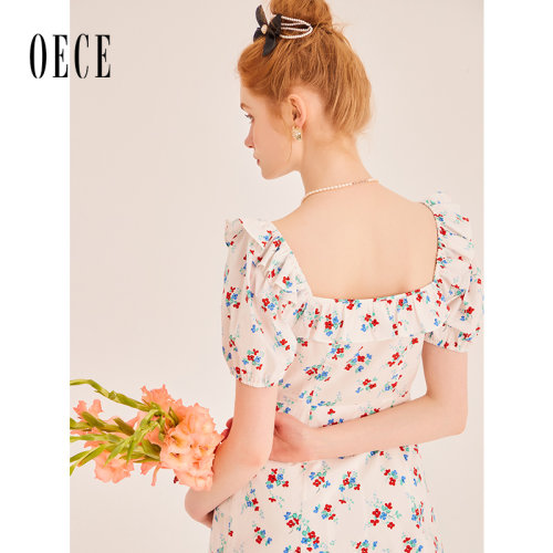 oece甜美方领碎花连衣裙