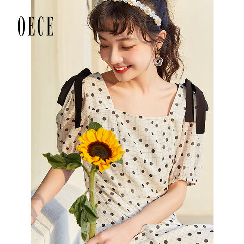Oece甜美波点新款女装早春连衣裙