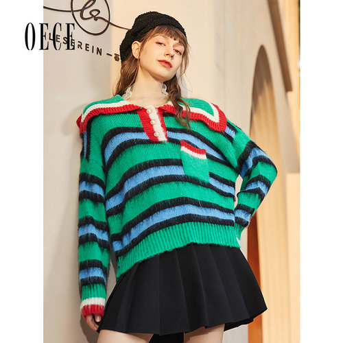 oece2020冬装撞色条纹长袖毛衣