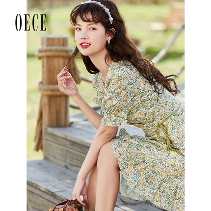 Oece浪漫碎花连衣裙夏装新款女气质女早春法式小众裙子