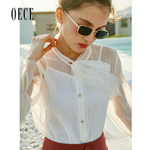 法式 女装 复古职业衬衣两件套雪纺衫 长袖 Oece春装 衬衫 新款