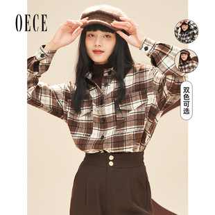 秋冬格子气质上衣衬衣 衬衫 Oece秋冬新款 复古帅气长袖