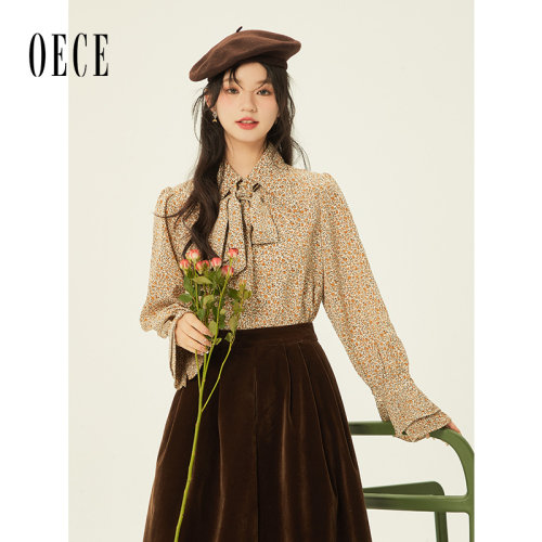Oece复古减龄上衣甜美碎花衬衫