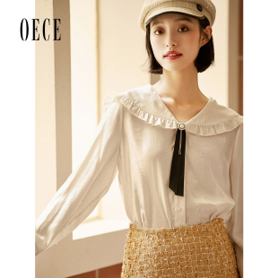 衬衫 复古衬衣春秋长袖 女法式 Oece设计感上衣春秋新款