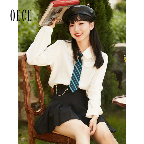 Oece设计感帅气衬衫春秋季新款女复古修身长袖上衣衬衣
