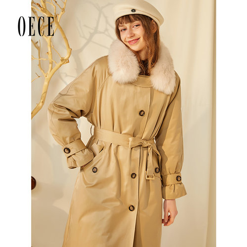 Oece冬装新款女装 气场王复古吸睛毛领御寒派克服中长款外套