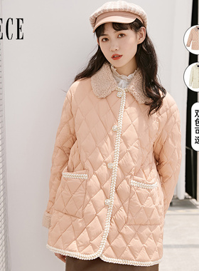 Oece秋冬新款女复古甜美气质中长款羽绒服修身外套