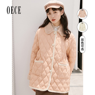 Oece秋冬新款 外套 女复古甜美气质中长款 羽绒服修身