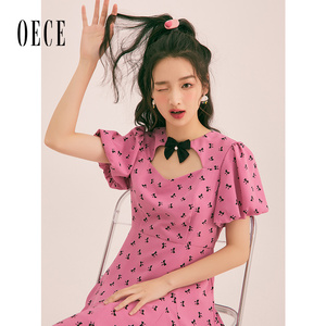 Oece法式碎花连衣裙春夏新款女装设计感小众蝴蝶结甜美裙子
