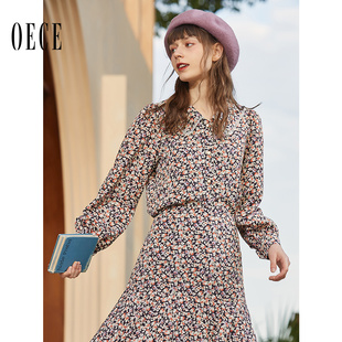 女装 春秋新款 气质衬衣 甜美百搭长袖 复古小碎花衬衫