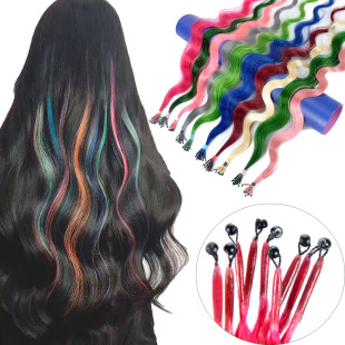 真人发丝微纳米彩色假发片挂耳染挑染接发片大波浪长卷发片自己接