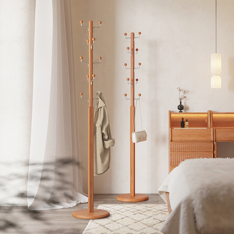 羊角实木衣帽架樱桃木落地衣架卧室玄关衣服挂架省空间立式挂衣架