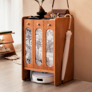 油画布扫地机柜置物架收纳柜樱桃木沙发边柜可移动云鲸柜实木柜子