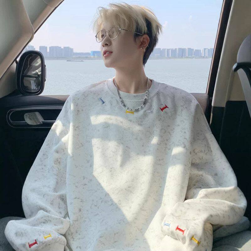 男士t刺绣新款青少年男装圆领卫衣长袖春秋季潮牌宽松上衣t恤套头