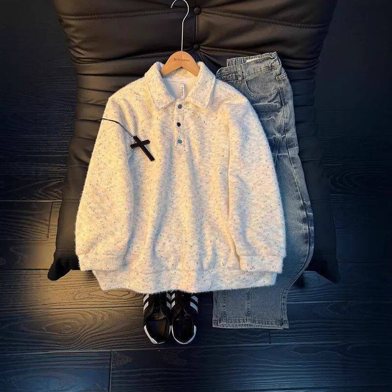 正肩p情侣卫衣加厚外套美式olo复古春季男款衫彩色加绒针织衫翻领