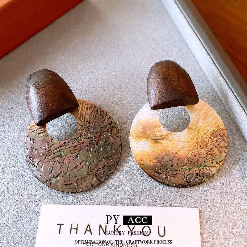 中古耳饰耳环圆形贝壳高级感个性
