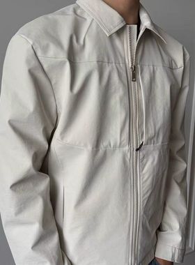 宽松米春秋男白色商袅三防翻领拉链百搭anfit上衣教练cle外套夹克