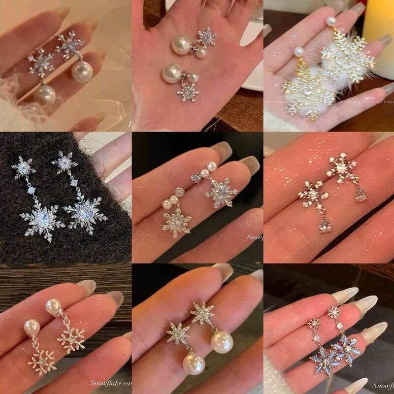 高级感银针耳饰耳钉轻奢气质耳环设计感锆石雪花珍珠秋冬配饰小众