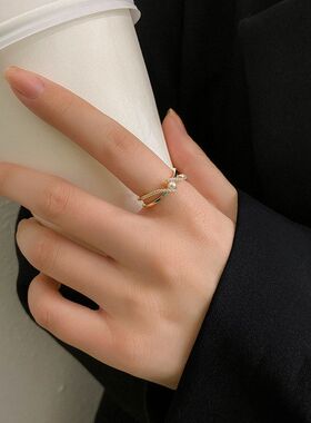 开口年食指珍珠潮女交叉指环2026